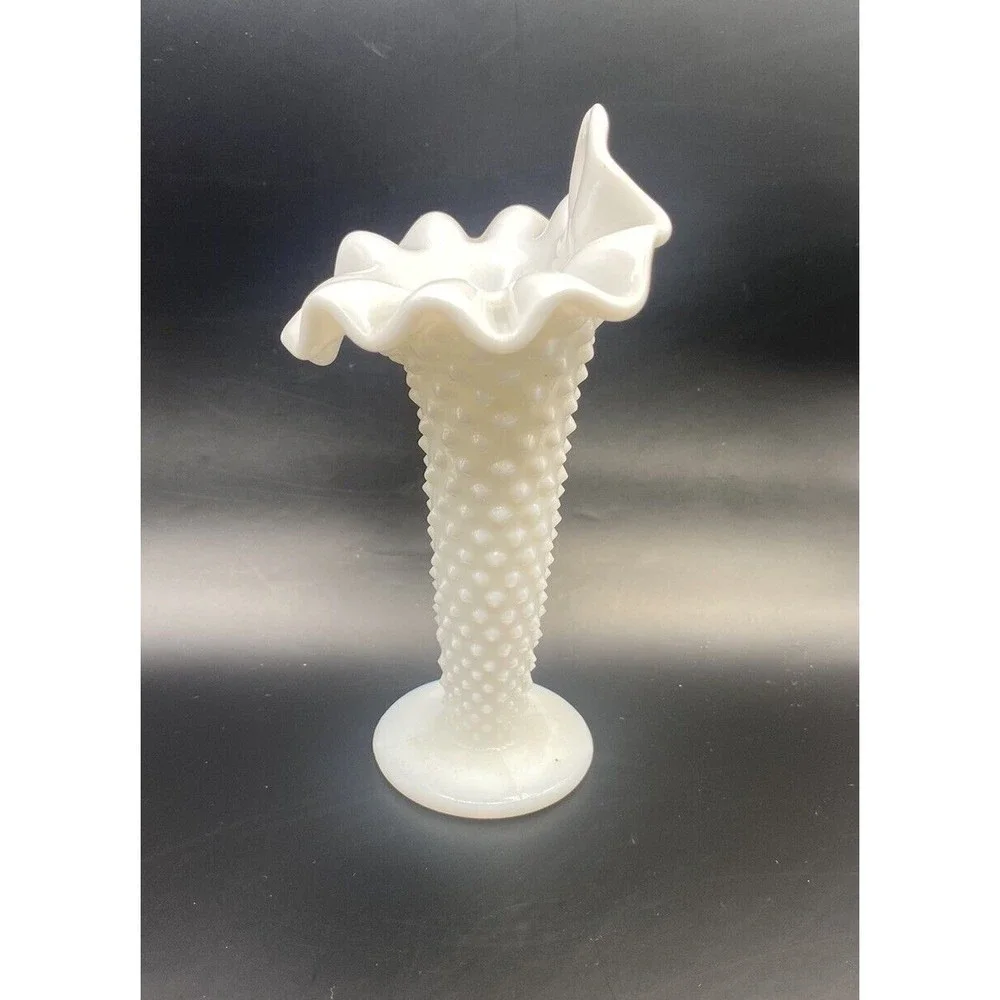 Fenton Hobnail Milkglass Jack In The Pupit Mini Vase 5 Inches
